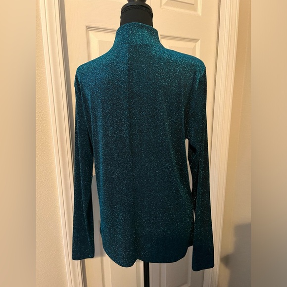 NWT NY & Co Sparkle mock neck long sleeve shirt teal green Size large NY&C - Picture 2 of 11
